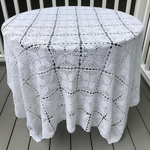 Hand Crocheted Large White Lace Tablecloth Vintage 68&quot; x 62&quot;