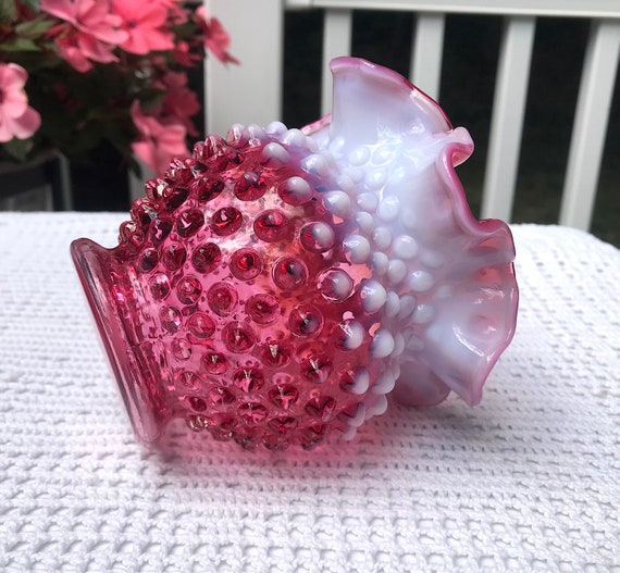 Fenton Cranberry Opalescent Hobnail Rose Bowl Vase – Double