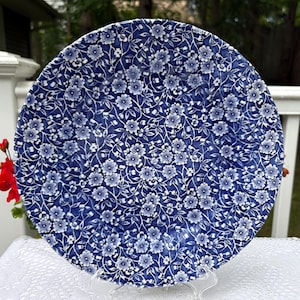 Set Of TWO Queen&#39;s Victorian Calico Blue 10 1/8&quot; Dinner Plates Scalloped