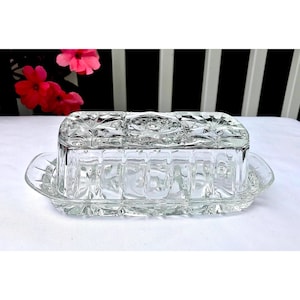 Anchor Hocking Early American Prescut 1/4 Pound Butter Dish And Lid Star Of David