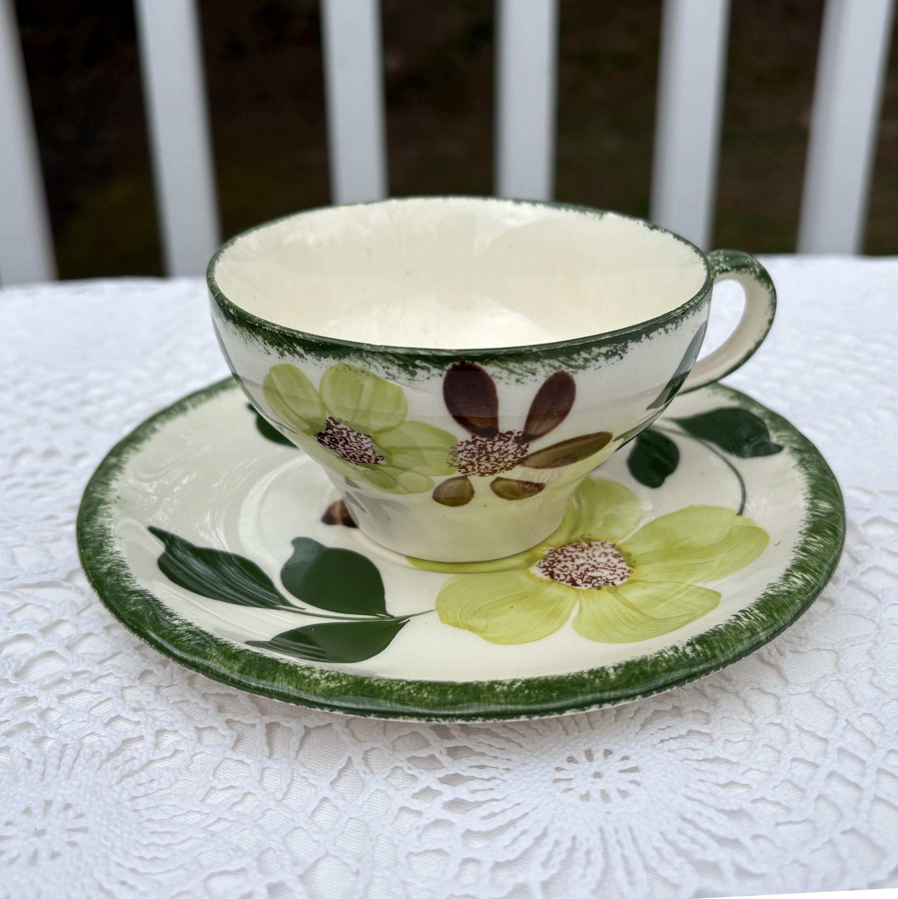 Blue Ridge Southern Potteries Green Briar Cup and Saucer Sets Pie Crust ...