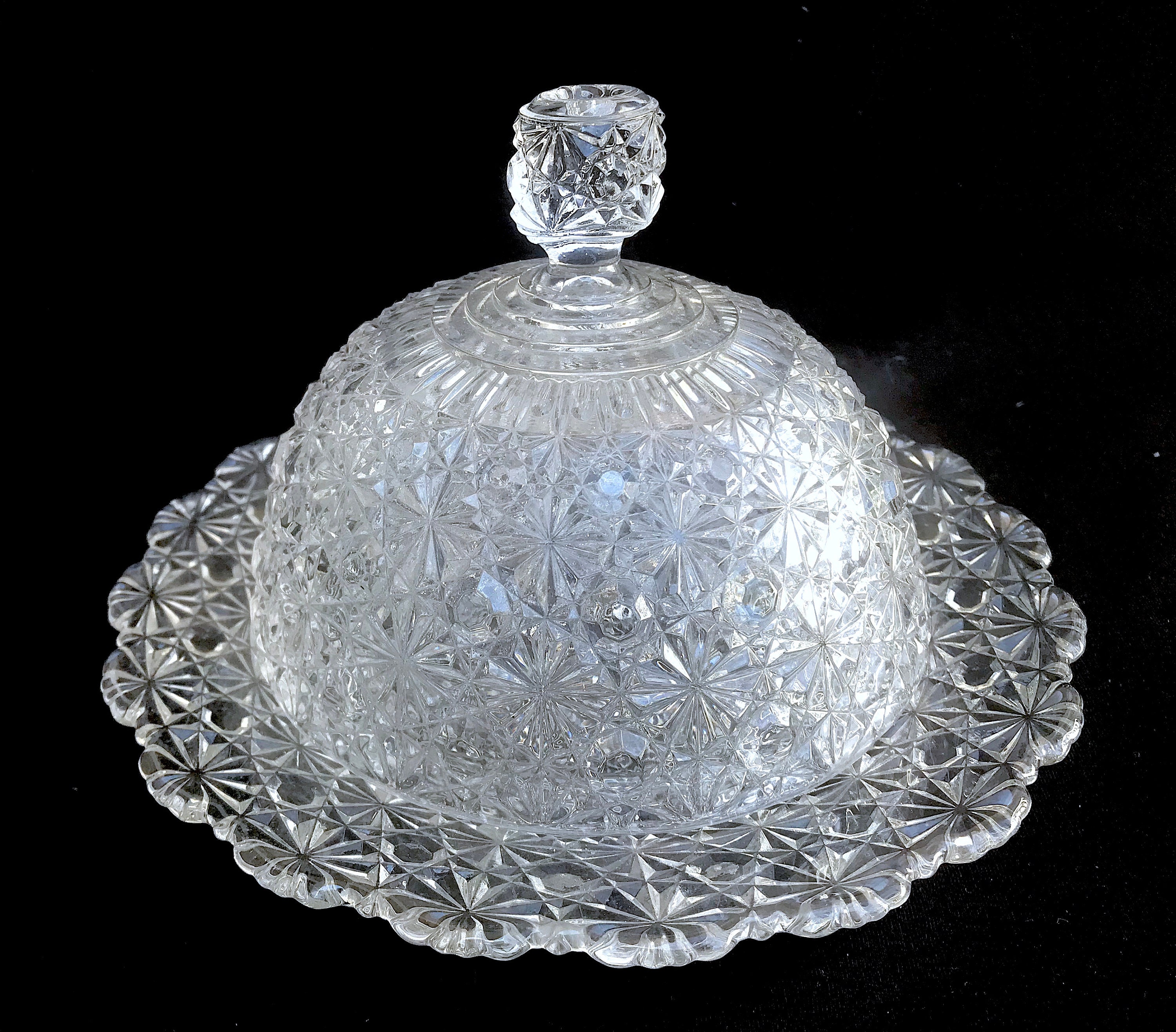 RARE Adams Round Covered Butter Cheese Crystal Dish Daisy