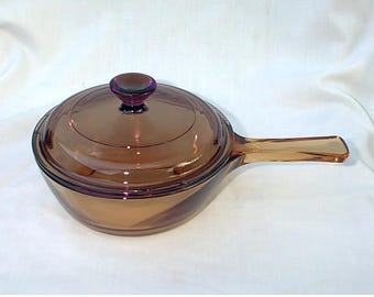 Corning Ware Pyrex Vision Brown Amber .5  Liter Stove Top Pan And Lid