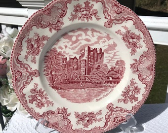 Old Britain Castles 10" Dinner Plate Johnson Brothers Blarney Castle in 1792 Pink Red