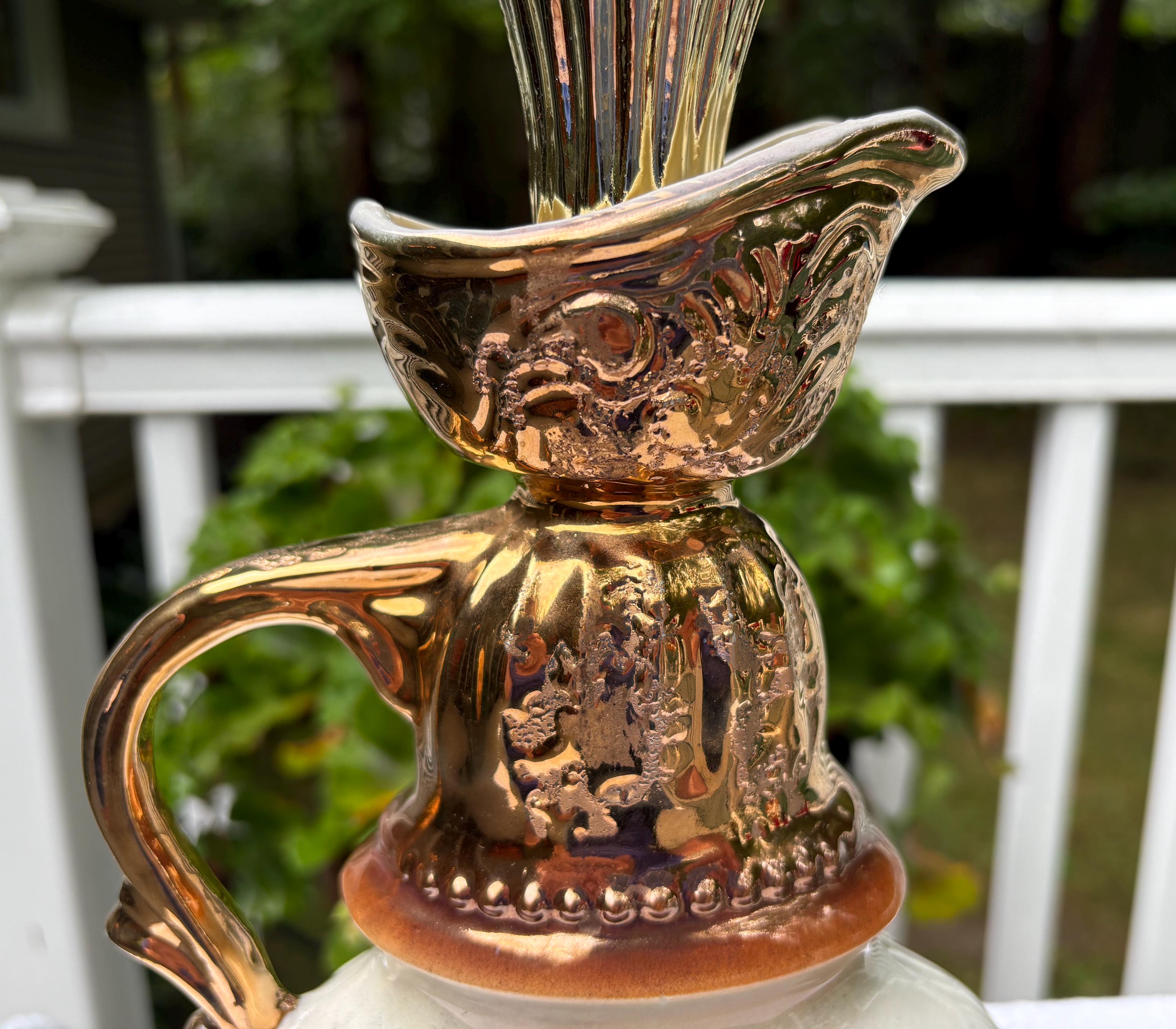 Jim Beam Whiskey Decanter Pitcher Bottle Gold Trim Flowers 1976