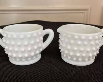 Fenton Art Milk Glass Hobnail 3900 Individual Creamer And Sugar Set TWO AVAILABLE