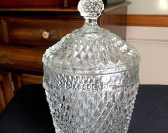 Vintage Mid Century Diamond Point Ice Bucket And Lid Indiana Glass