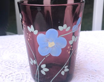 Vintage Hand Painted Amethyst Purple Tumblers Glasses 1920s Flowers TWO Available