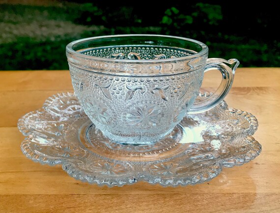 Concord Clear Crystal Cup and Saucer Sets American Brockway Glass