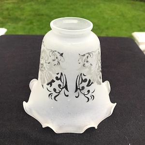 Small Glass Lamp Globe Shade Cut To Clear Flowers Leaves Ruffled Crimped 2 1/8 Inch Fitter 4 Available