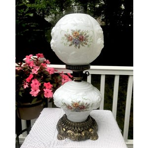Phoenix Lamps Inc Gone With The Wind American Rose Milk Glass Antique Brass Lamp