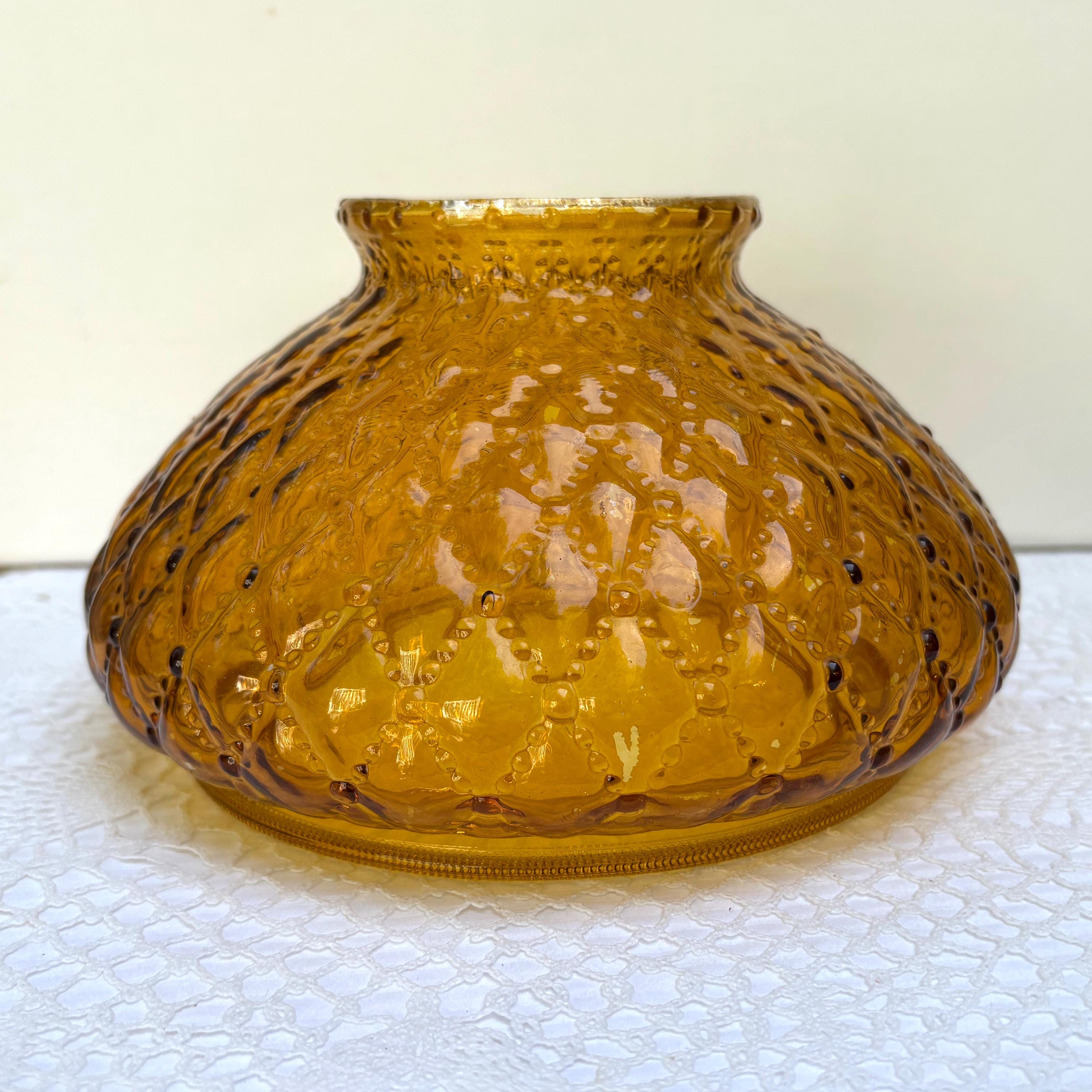 未開封　amber diamond pattern lamp shade Vintage Amber Glass Diamond Quilted Pattern Oil Lamp Shades
