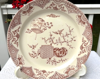 FORMOSA Antique Aesthetic Movement Brown Transferware 10 Inch Dinner Plate T Furnival & Sons Late 1800s England