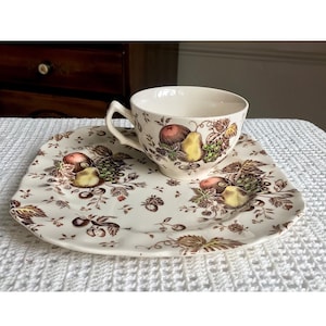 Johnson Bros Brothers Autumn&#39;s Delight Cup And 7 5/8&quot; Square Snack Plate With Indent