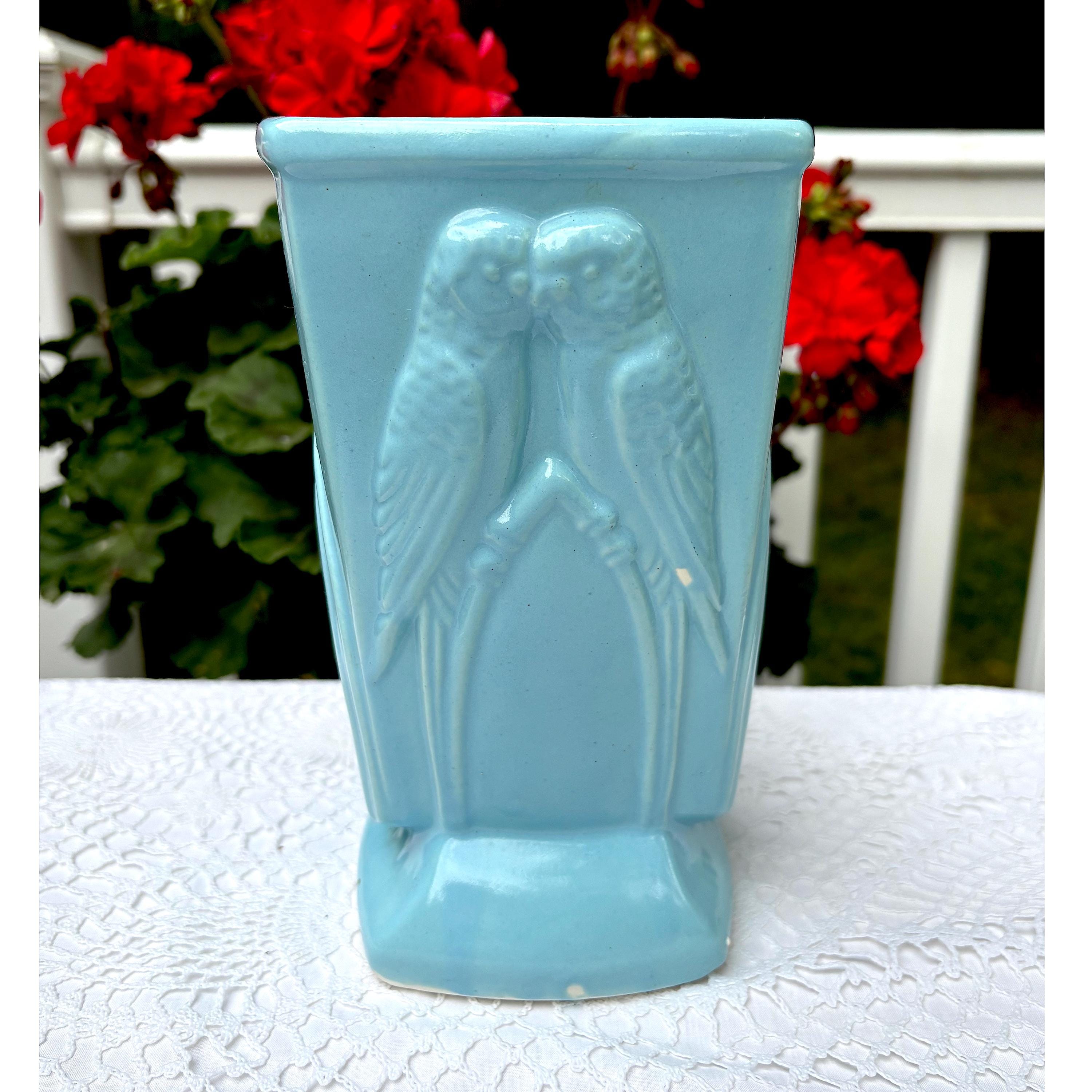 Robinson Ransbottom Love Birds Parrot 8 Inch Blue Vase RRP