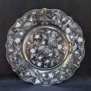 Fostoria Chintz Etching 338 9 1/2&quot; Crystal Dinner Plate