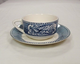 Royal China Currier And Ives Cup And Saucer Sets Blue Transferware