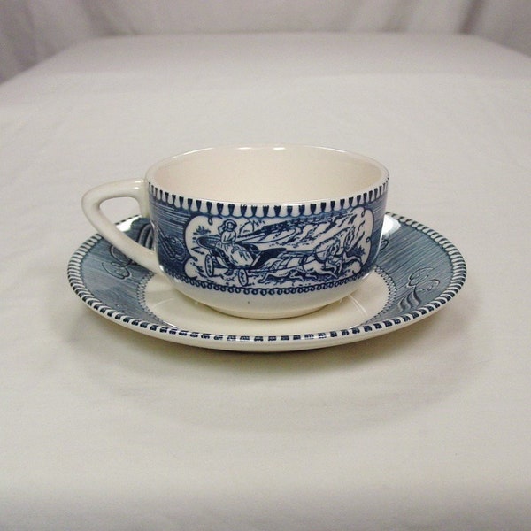 Royal China Currier And Ives Cup And Saucer Sets Blue Transferware