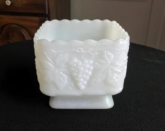 Vintage Milk Glass Square Grape Harvest Planter Flower Pot Candy Dish Anchor Hocking Fire King 3 Available