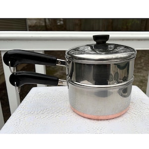 Revere Ware 2 Quart Copper Bottom Sauce Pan, Strainer And Lid Double Boiler Clinton Illinois