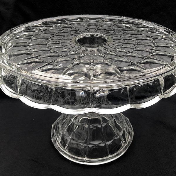 Constellation Round Clear Crystal Cake Stand With Rum Well Indiana Glass 1980s