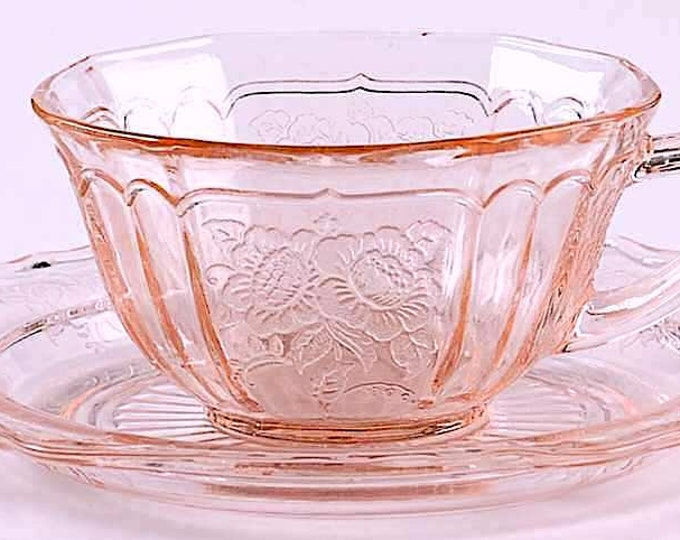 Mayfair Open Rose Pink Depression Glass Cup and Saucer With Ring Set Hocking Glass 1930s Etsy