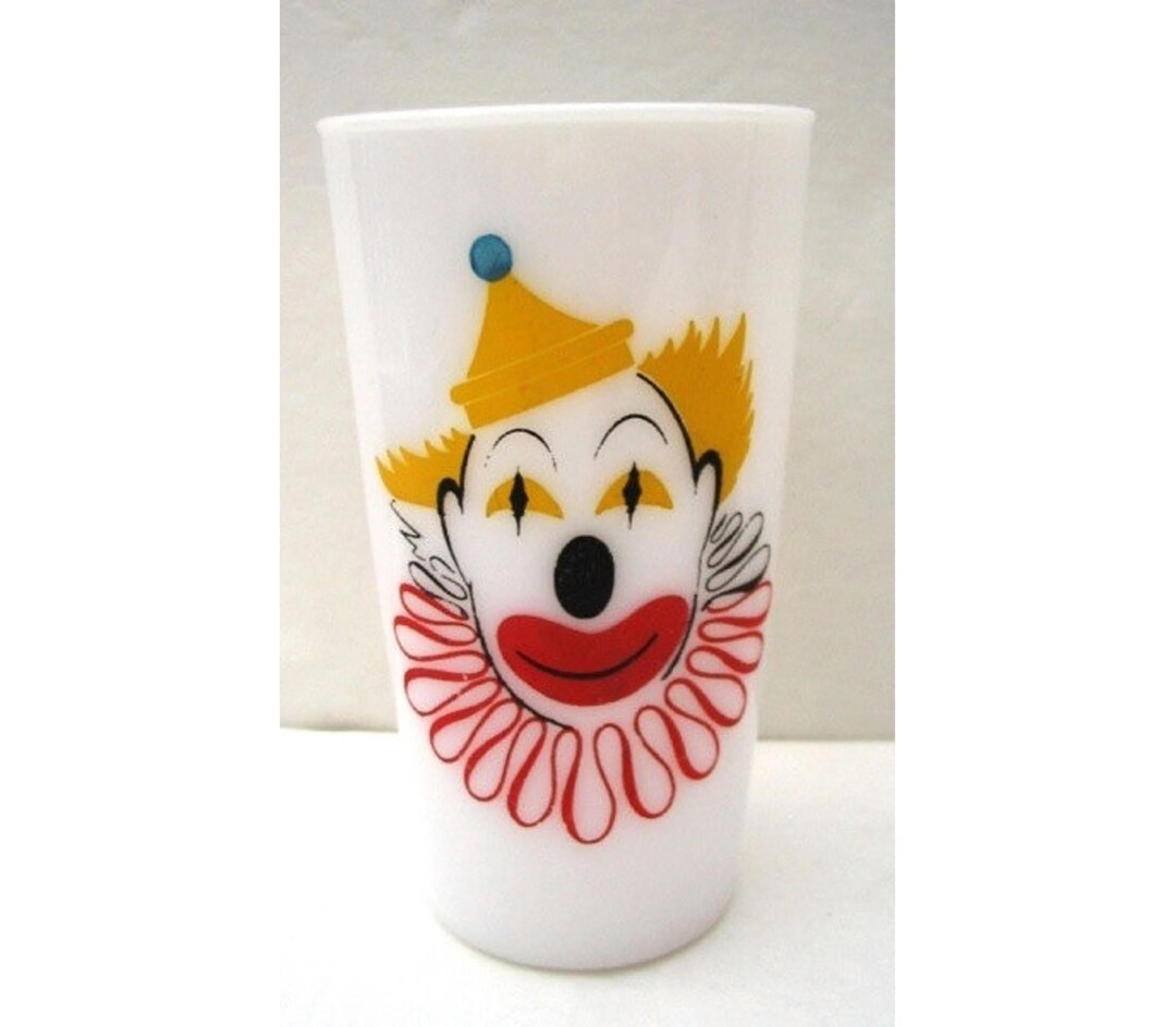 Hazel Atlas Clown Glass Tumbler White Milk Glass 7 Available