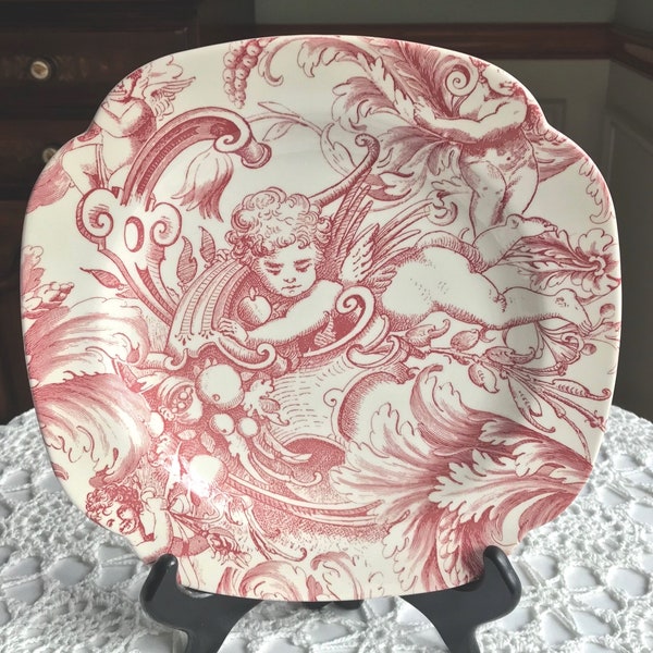 Spode Bomboniere Cherub 9" Square Salad Plate Pink Red TWO AVAILABLE