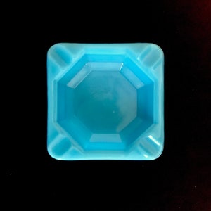 Vintage Akro Agate Blue Square Ashtray Glass