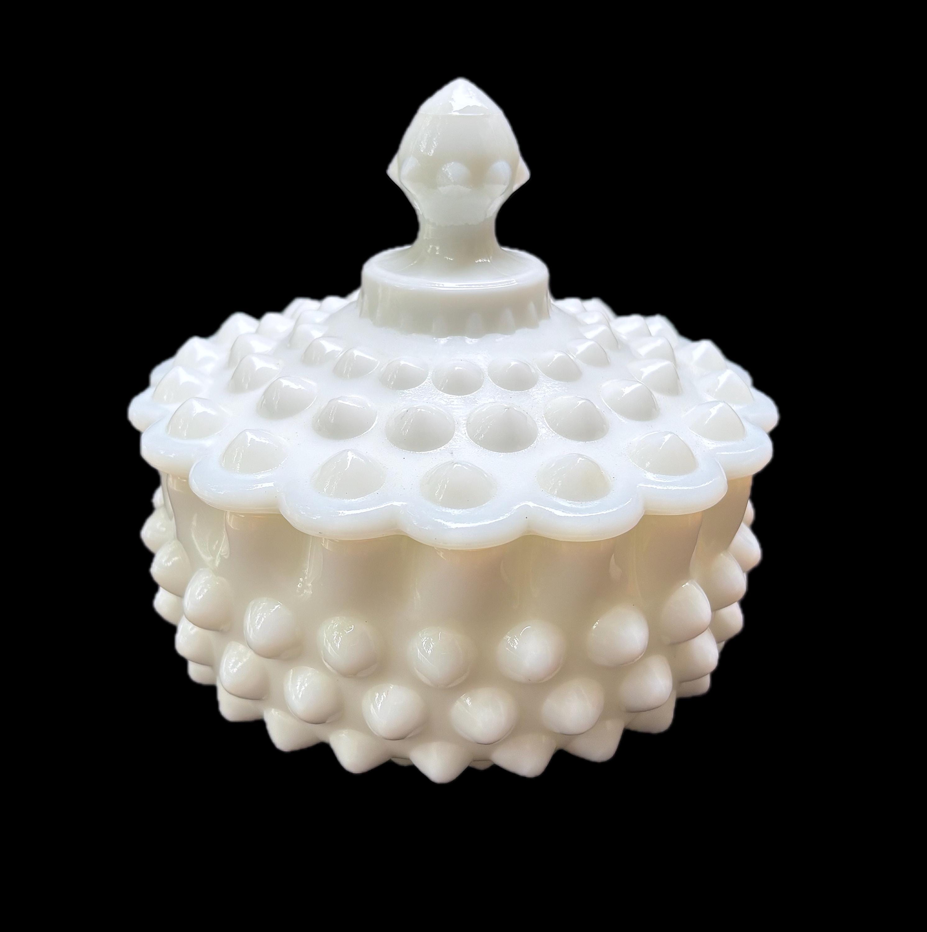 【美品】蓋あり希少 フェントン ホブネイル ミルクガラス キャンディーポット フェントン ボブネイル ミルクガラス 蓋付きキャンディ