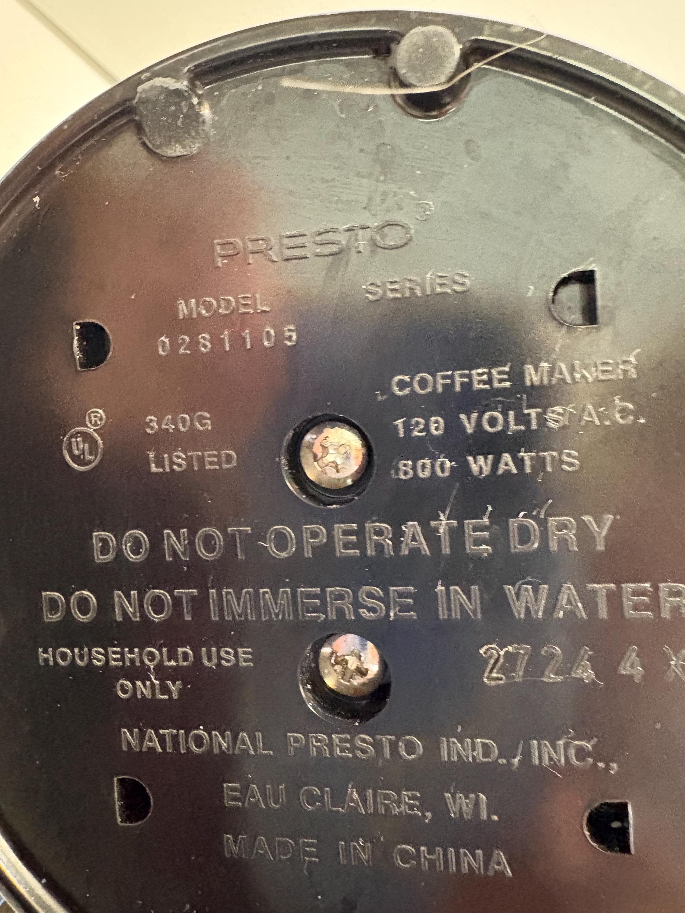 Presto Electric Coffee Percolator Maker Pot 12 Cup 0281105