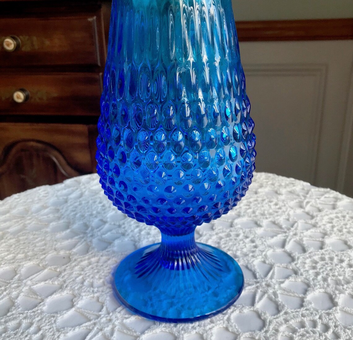 Fenton Colonial Blue Hobnail Tall Swung Vase 17 1960s Etsy