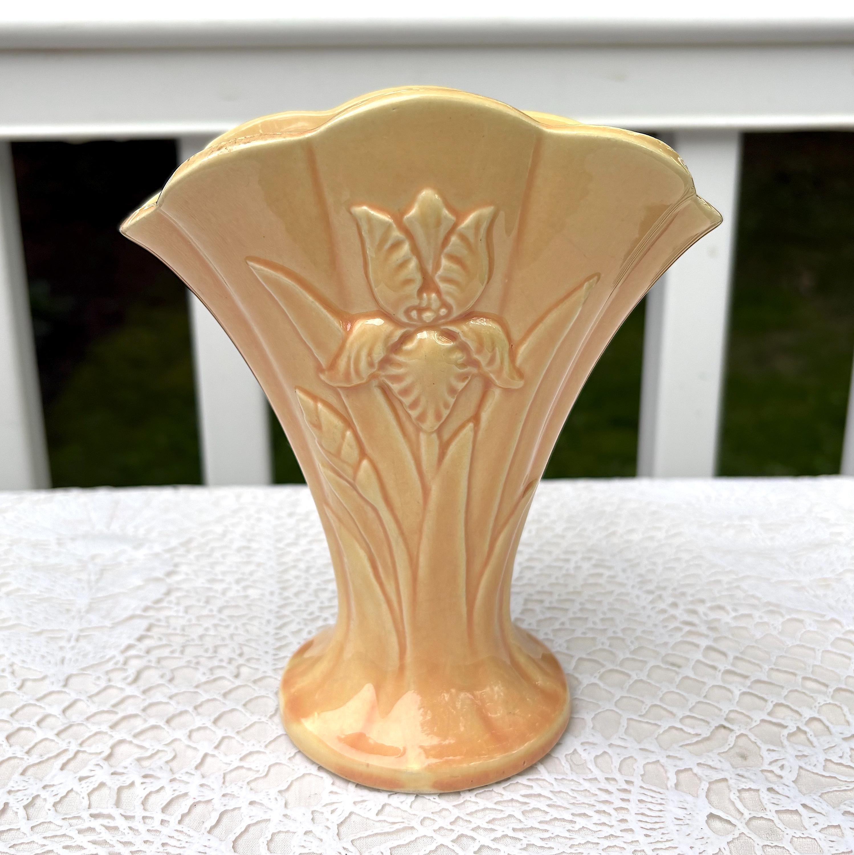 工芸品 Vintage vase from artec Vintage Abingdon Pottery Fan Vase Peach Art Deco Floral AS IS - Etsy