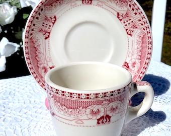 Buffalo China Vienna Red Cup And Saucer Sets Ye Olde Ivory 8 Available