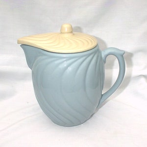 Vintage American Bisque Pottery Company Blue Swirl Teapot Coffee Pot Pitcher Water Jug