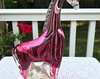 Rossi Glass Niagara Blown Glass Red Giraffe Figurine