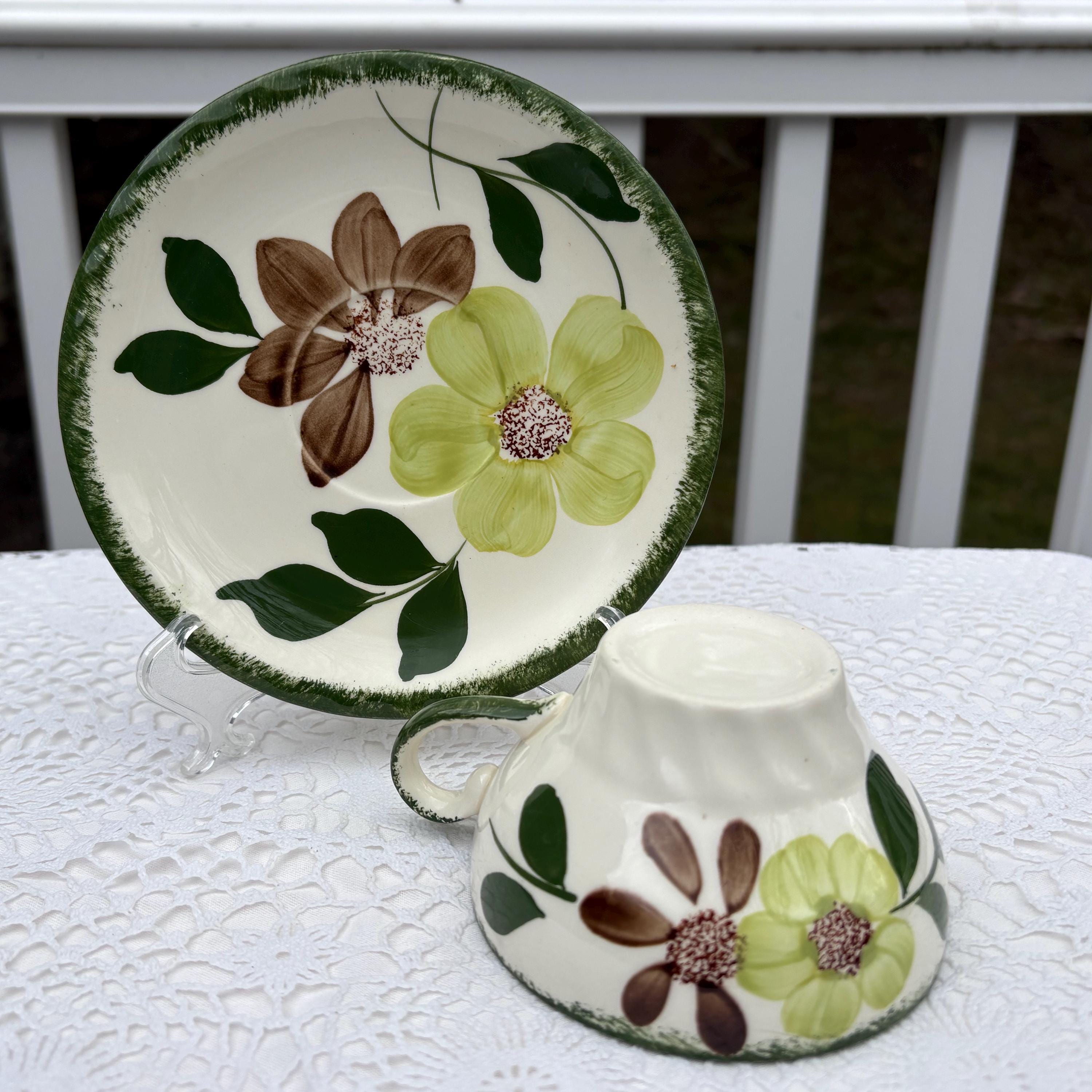 Blue Ridge Southern Potteries Green Briar Cup and Saucer Sets Pie Crust ...