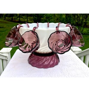 Hazel Atlas Moroccan Amethyst Punch Bowl Stand and 12 Cups 1950s