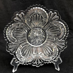 Set Of FOUR Ribbed Ellipse Admiral Crystal 8" Salad Dessert Plates 1905 J B Higbee & Co Early American Pattern Glass 3 Sets Of FourAvailable