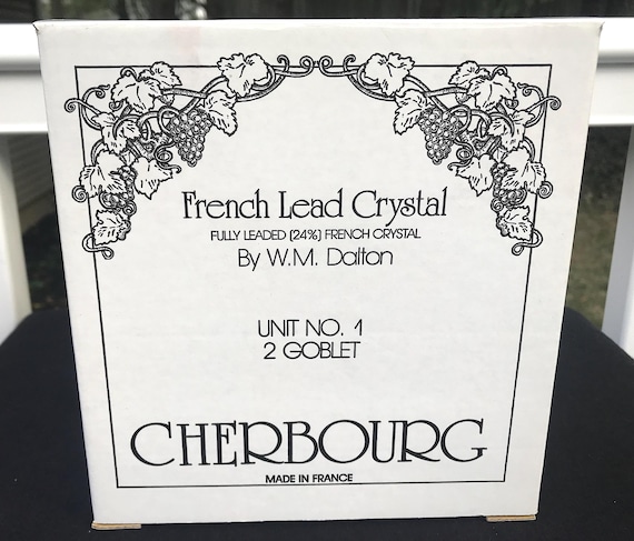 Set of Two Cherbourg French Lead Crystal Wine Glasses Stems New in