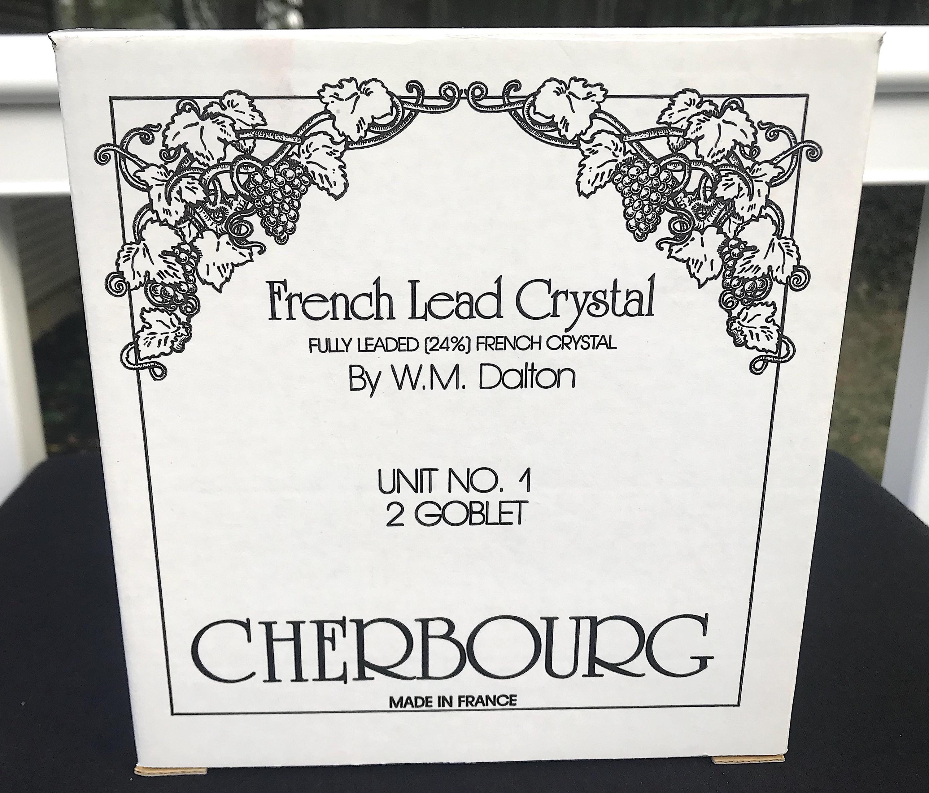 Set of Two Cherbourg French Lead Crystal Wine Glasses Stems New in