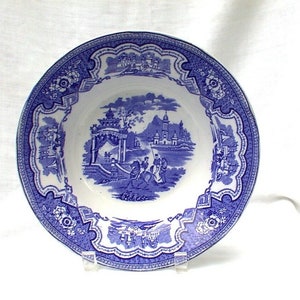 Antique Blue Staffordshire Transferware Damascus Rimmed Soup Bowl W Adams & Sons
