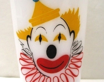 Hazel Atlas Clown Glass Tumbler White Milk Glass 7 Available