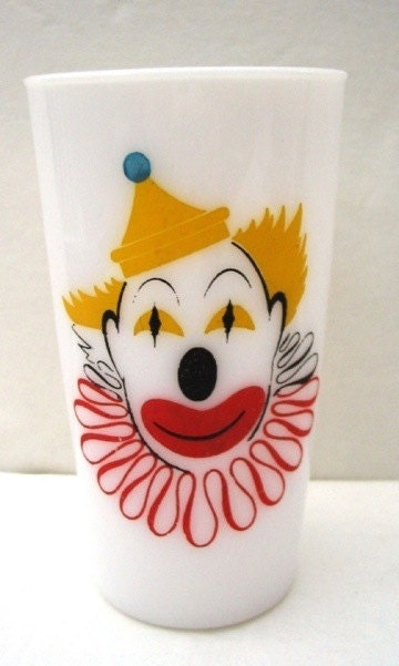Hazel Atlas Clown Glass Tumbler White Milk Glass 7 Available