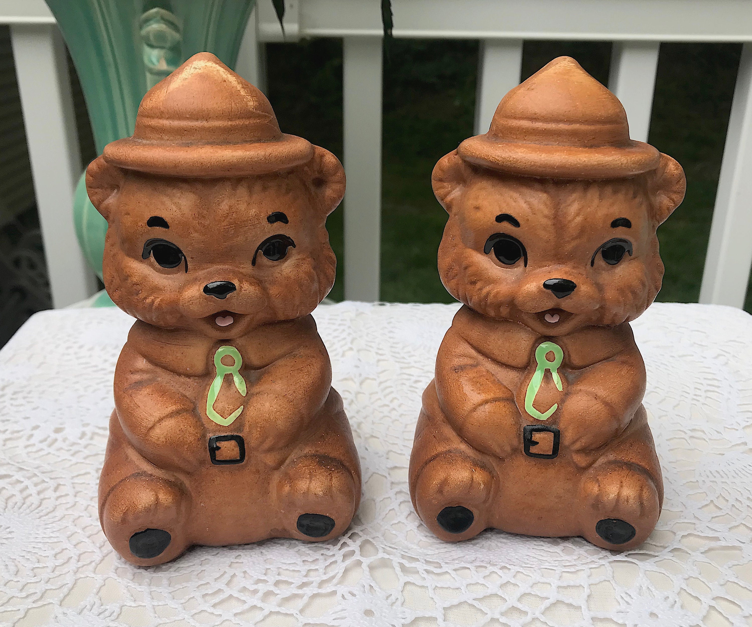 Twin Winton Smokey the Bear Ranger Salt and Pepper Shakers Vintage
