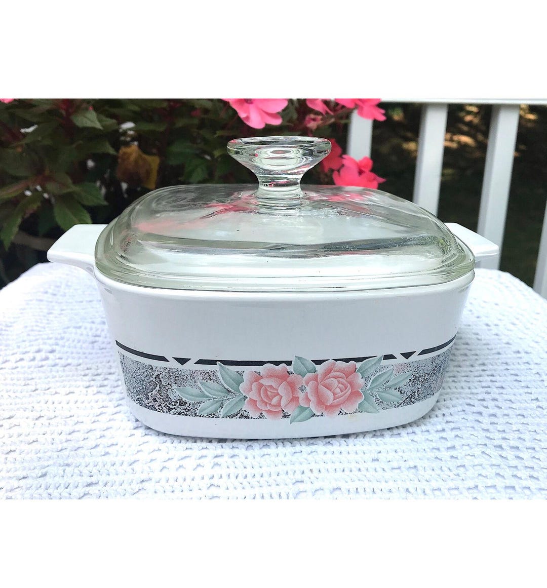 Silk and Roses Corning Ware Casserole and Lid A 1.5 B 1.5 Quart Liter ...
