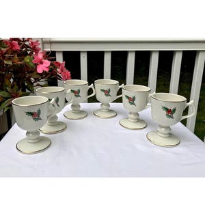 Set Of SIX EVA ZEISEL Hall Christmas Holly Demitasse  Cups Mid Century Modern