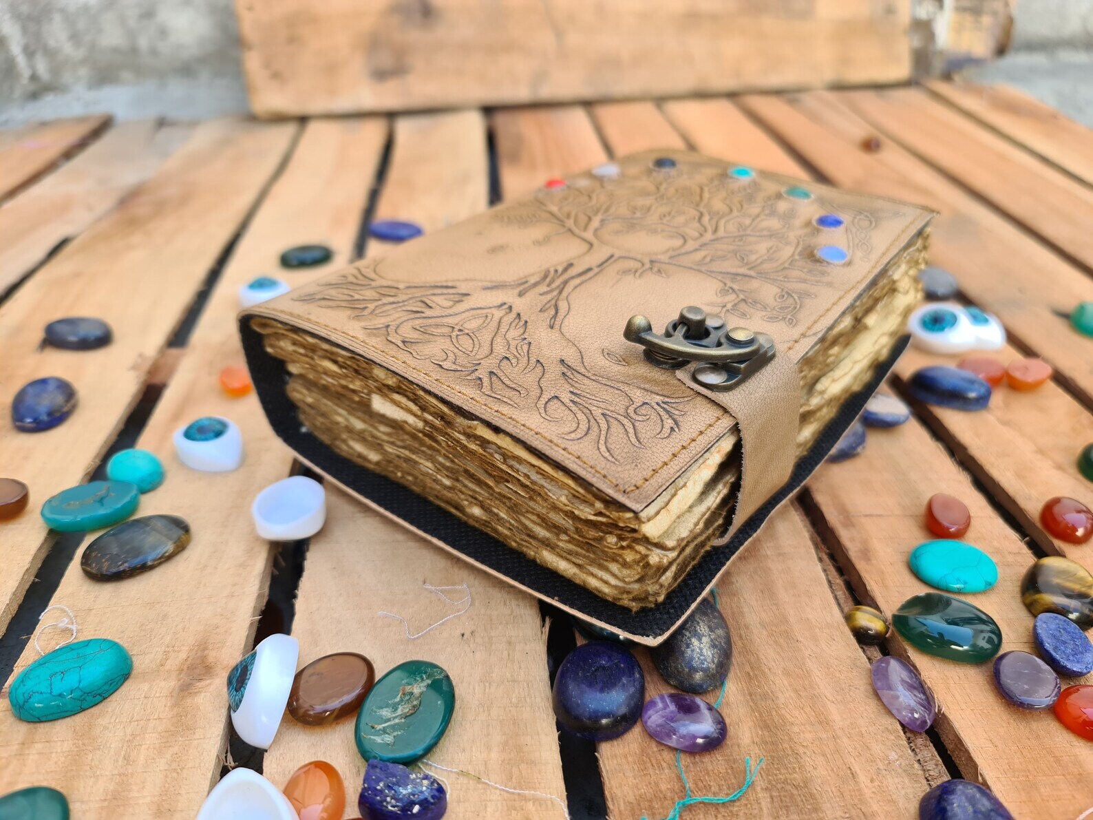 Antique Paper Leather Journal, Tree of Life Journal, Deckle Edge Paper ...