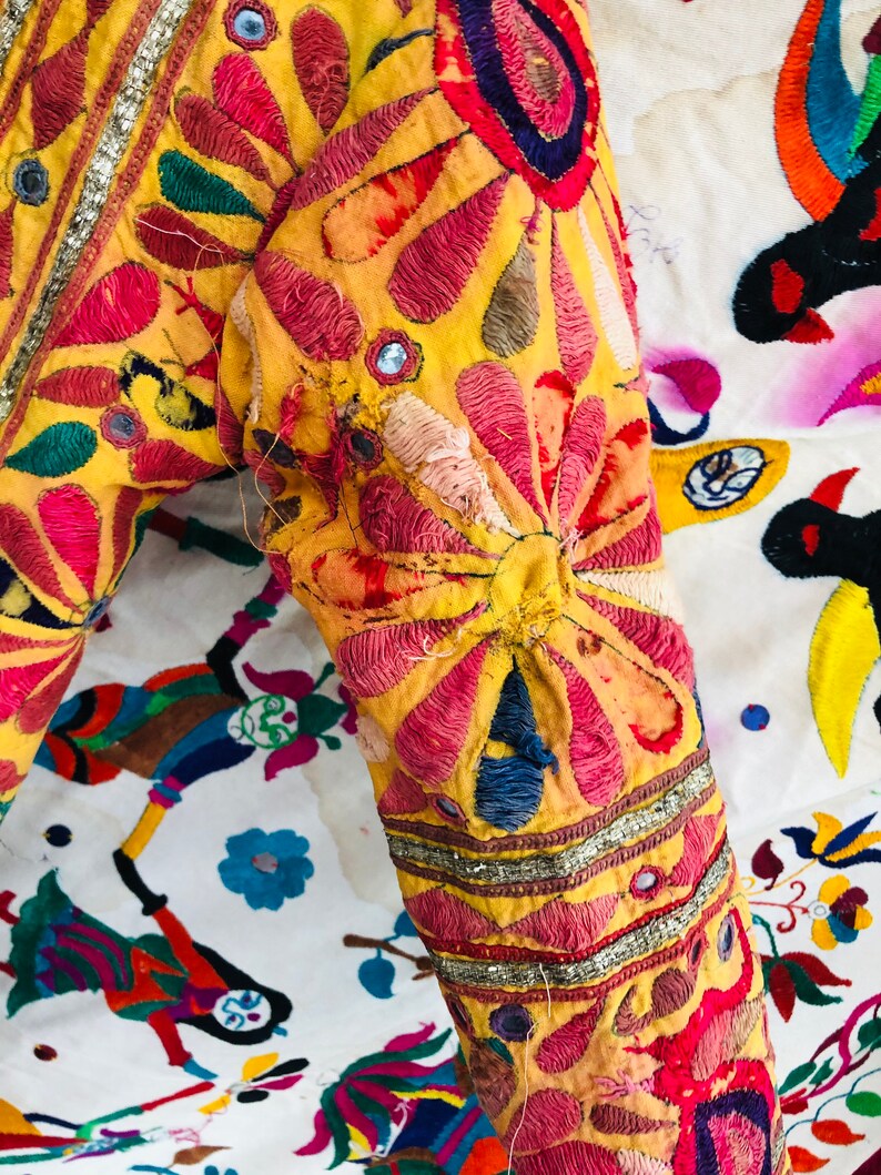 Banjara long jacket embroidered coat embellished coat Yellow color rainbow jacket handmade mirror unisex boho hippie