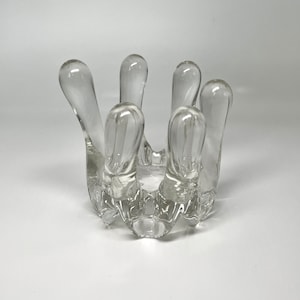 Vintage Ransfjord Glassverk Fingers Clear Votive Tea Candle Holder Norwegian Scandinavian Glass Art